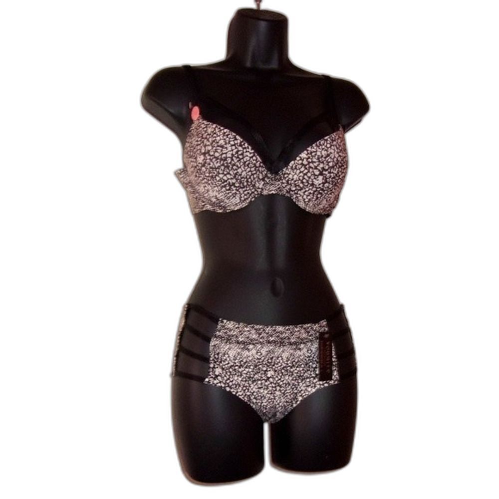 Youmita Snake Print Caged Plunge 34BUnderwireBraw/Small Coordinating Hipster NWT